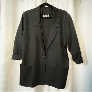 Black blazer women vintage Frayne polyester single button jacket double pockets